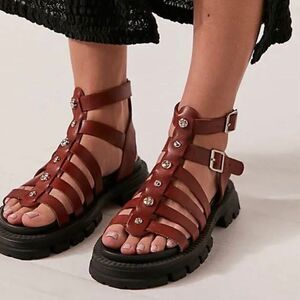 Free People Brown Gladiator Platform Sandals